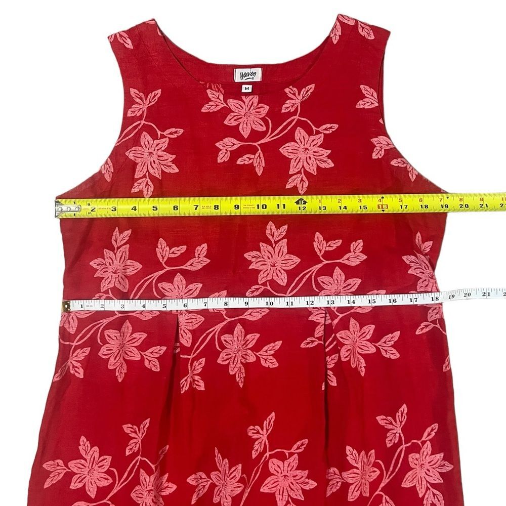 Vintage Heaven 100% Linen Maxi Dress Red Floral Hawaiian Sleeveless Women Medium - Picture 5 of 8